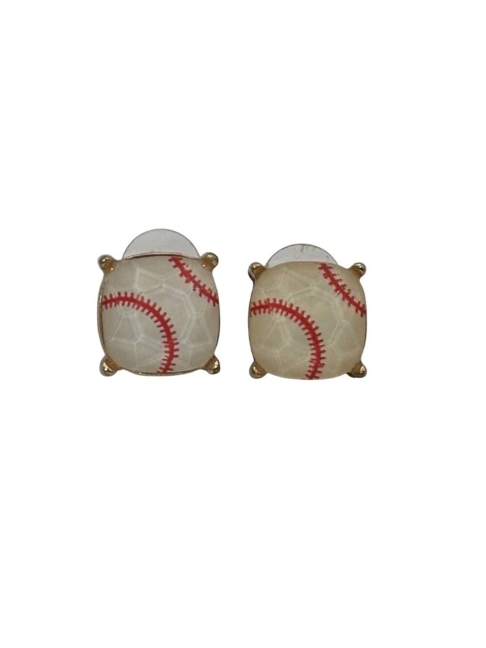 Baseball-Themed Gold-Tone Stud Earrings With Red Stitching Design Perfect For Sp